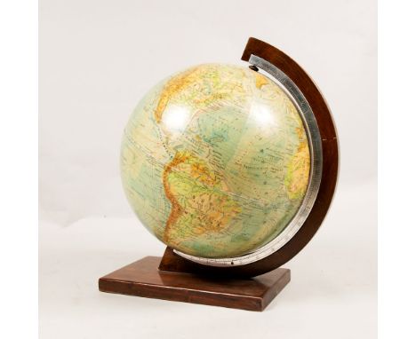 Räths Terrestrial globe – by Doctor Arthur Krause, Leipzig around 1930, colour printed on paperball, with physique indication