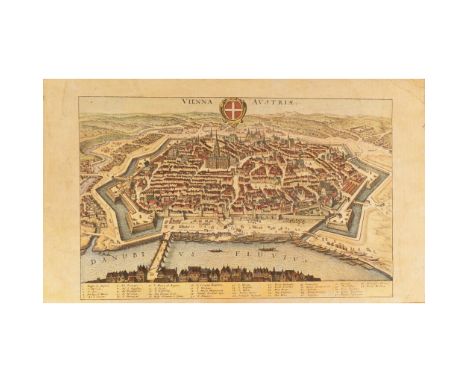 Copperprint of Vienna – coloured in the print and with numbers and descriptions on paper, laid down on paper. 24x40cm 