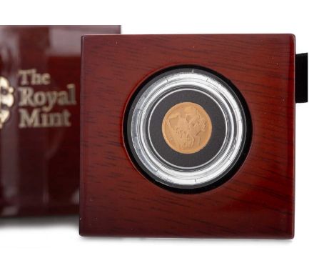 THE QUARTER SOVEREIGN GOLD PROOF COIN 2016  no.1065/1750, issued by The Royal Mint, with box and certificate  Coin has some l