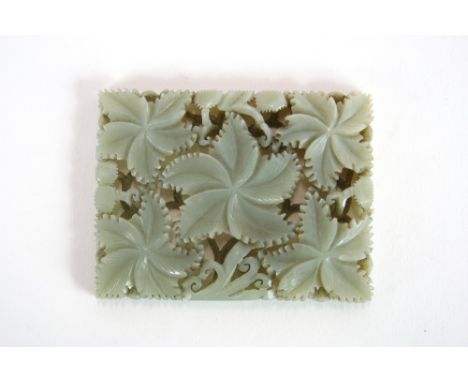 A Chinese Celadon jade foliate carved panel, 8.5cm x 6cm 