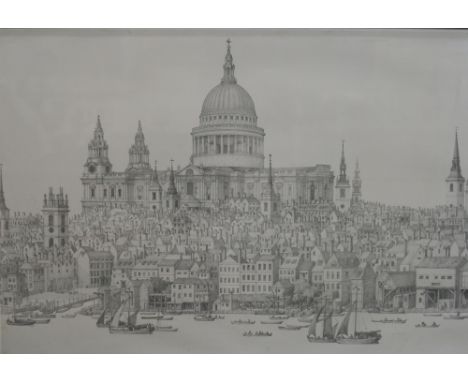 R. Whittington, circa 1977, print of St. Paul's cathedral as seen on the reverse of the old ten pound note, 60cm x 90cm, in l