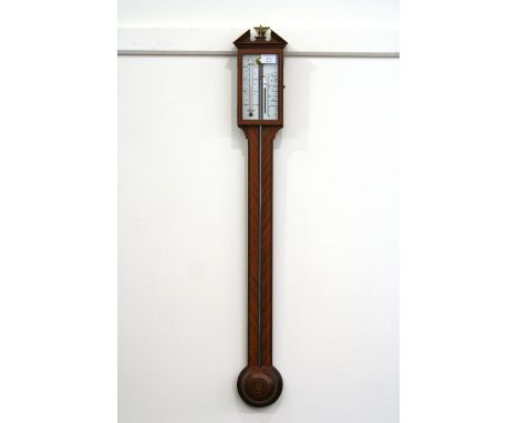 A reproduction mahogany and boxwood strung stick barometer,  94cm high