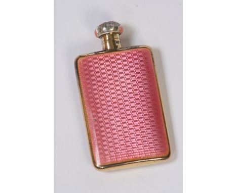 A small silver and pink enamel scent bottle, 7cm long (some damage)