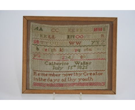 An 18th Century sampler, worked by Betty Taylor incorporating a study of a humming bird sat on a branch, alphabet, floral mot