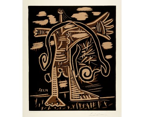 Pablo Picasso (Málaga 1881 - 1973 Mougins)Baigneuse debout avec une capeMougins, 15. und 18. Januar 1963Farblinolschnitt auf 