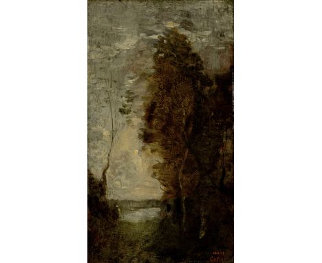 Camille Corot (Paris 1796 - 1875 Ville d'Avray)Étang de Ville d'Avray1870-1875Öl auf Holz31x18 cmSignaturUnten rechts mit dem