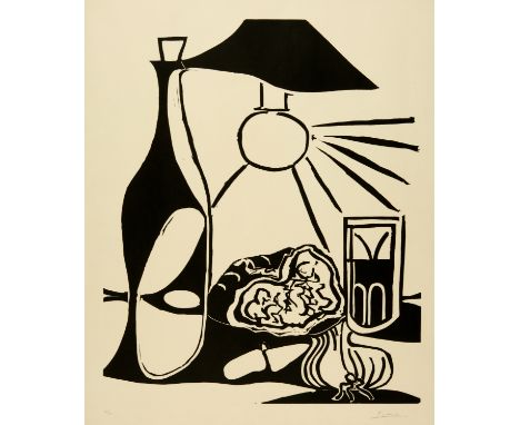 Pablo Picasso (Málaga 1881 - 1973 Mougins)Nature morte au casse-croûte. IIMougins, 23. März und 18. April 1962Linolschnitt au