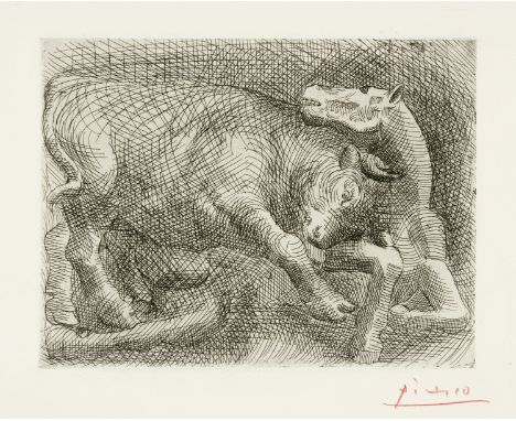 Pablo Picasso (Málaga 1881 - 1973 Mougins)Taureau attaquant un chevalParis, wohl Ende März 1921Radierung auf Zink, auf Velin 