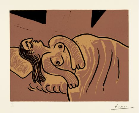 Pablo Picasso (Málaga 1881 - 1973 Mougins)DormeuseMougins, 5. April 1962Farblinolschnitt auf festem Velin mit Wasserzeichen "