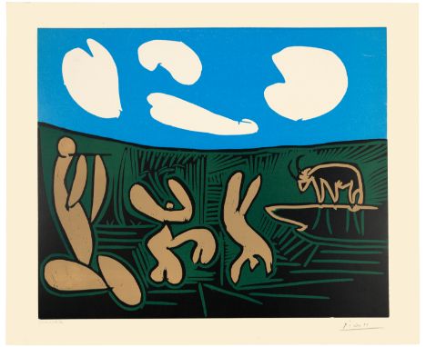 Pablo Picasso (Málaga 1881 - 1973 Mougins)Bacchanale à l'acrobateNovember 1959Farblinolschnitt auf cremefarbenem, festem Veli