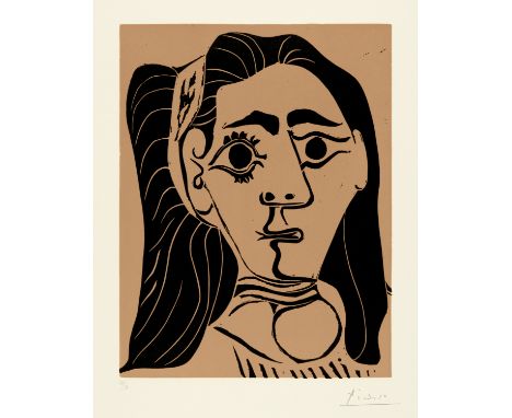 Pablo Picasso (Málaga 1881 - 1973 Mougins)Jacqueline au bandeau. IIIMougins, 13. Februar 1962Farblinolschnitt auf festem Veli