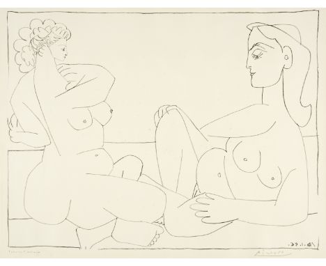 Pablo Picasso (Málaga 1881 - 1973 Mougins)Deux femmes sur la plageCannes, 22. Januar 1956Lithographie auf festem Velin mit Wa