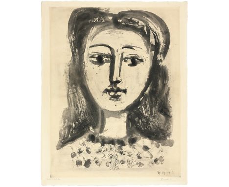 Pablo Picasso (Málaga 1881 - 1973 Mougins)Portrait de Françoise aux cheveux flousParis, 24. Juni 1947Aquatinta und Kaltnadel 
