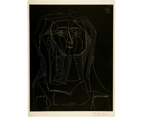Pablo Picasso (Málaga 1881 - 1973 Mougins)Tête sur fond noir9. Mai 1953Lithographie auf festem Velin mit Wasserzeichen "ARCHE
