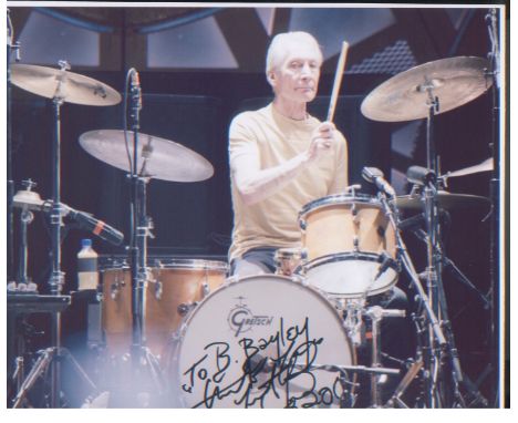 Rolling Stones Charlie Watts signed 10 x 8 inch photo. of the legendary drummer in action. Good Condition. All autographs are