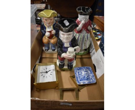 Three character Toby jugs AF a carriage clock and Spode trinket dish AF.