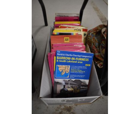 A box of assorted ordnance survey maps. Titles include Carlisle &amp; Solway Firth, Appleby, Wenslydale, Barnard Castle and R