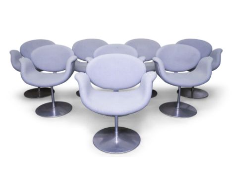 Pierre Paulin (1927-2009) for Artifort, Set of eight 'F549' ('Little Tulip') chairs, circa 2005, Chromed metal, light grey fa