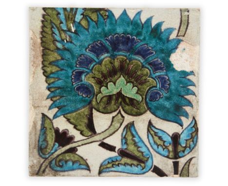 William De Morgan (1839-1917), Persian Flower tile, 1888-1897, Glazed earthenware, Impressed stamp verso for Sands End Potter