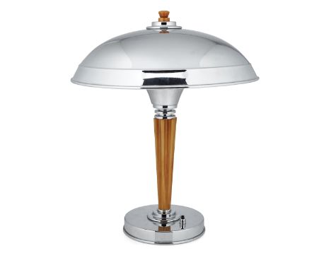 Designer Unknown, Art Deco style desk lamp, second half 20th century,  Yellow bakelite stem and finial, chromed metal base an