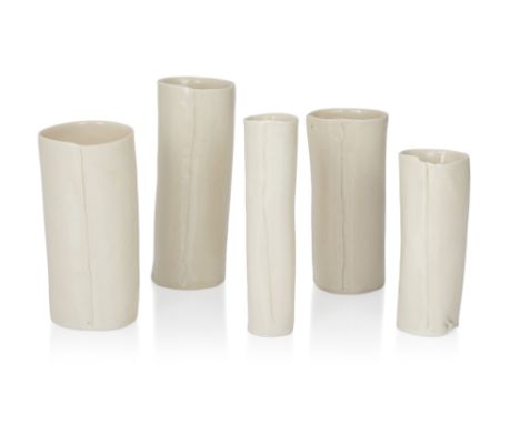 Mo Jupp (1938-2018), Five Studio Pottery Cylindrical Vases , late 1990s, Porcelain, Underside incised ‘MOJA’ for Archway Cera