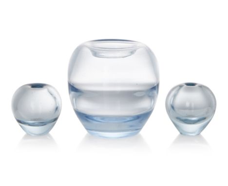 Per Lutken (1916-1998) for Holmegaard,  Three 'Rondo' vases, circa 1960, Blown glass, Larger vase inscribed to base '1824', t