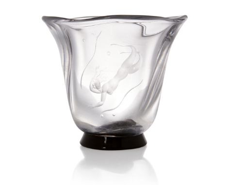 Vicke Lindstrand (1904-1983) for Orrefors,Mermaid vase, circa 1930s, Clear and black glass, Underside engraved 'of. L. 1221. 