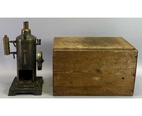 VINTAGE SCALE MODEL LIVE STEAM BOILER - 32cms H, contained in a pine box