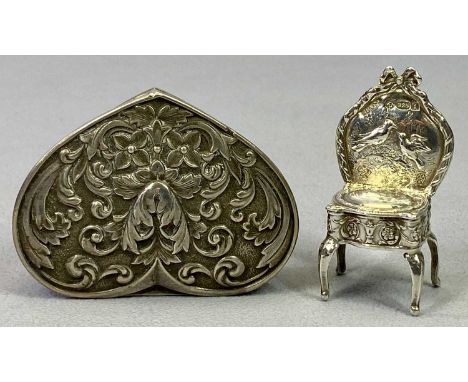 ENGLISH &amp; CONTINENTAL SMALL SILVER, 2 ITEMS - to include a foliate embossed heart shape ring box, Birmingham 1977, Maker 