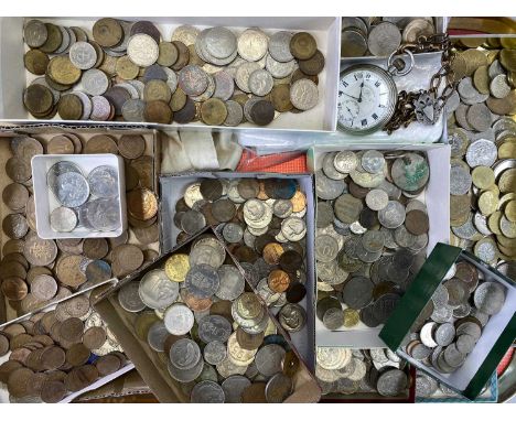 VINTAGE &amp; LATER CONTINENTAL &amp; UK COINAGE, LARGE COLLECTION and a Thomas Russell &amp; Son base metal cased pocket wat