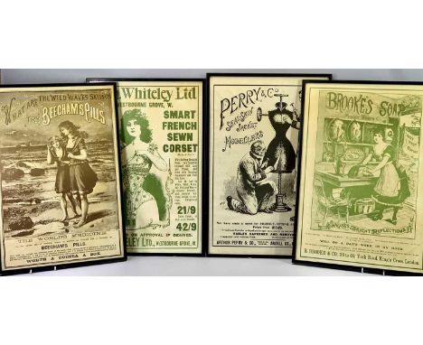 REPRODUCTION VINTAGE ADVERTISING POSTERS (4) - 'Beecham's Pills', 'Perry &amp; Company Dressmakers', 'Brookes Soap', ETC, typ
