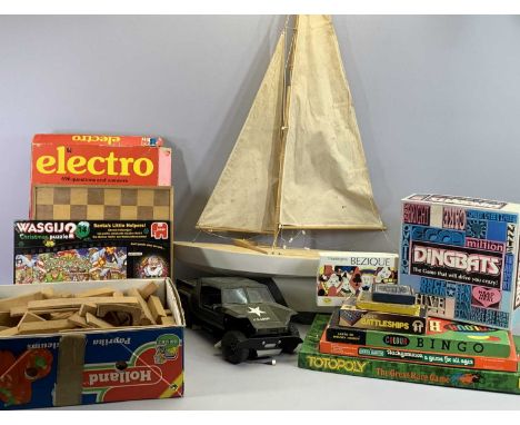 VINTAGE GAMES - including wooden building blocks, Tamiya XR311, R/C Hovercraft and yacht, ETC.