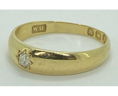 18CT GOLD SINGLE STONE DIAMOND SET SIGNET RING - Size N, 3.3grms