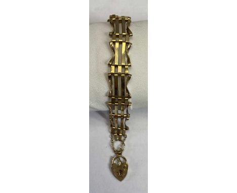 VINTAGE 9CT GOLD FOUR BAR GATE LINK BRACELET - with padlock clasp and safety chain, 8.5grms