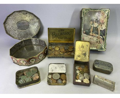 VINTAGE &amp; LATER BRITISH &amp; CONTINENTAL COINAGE - contained within four various vintage tins, along with three further 