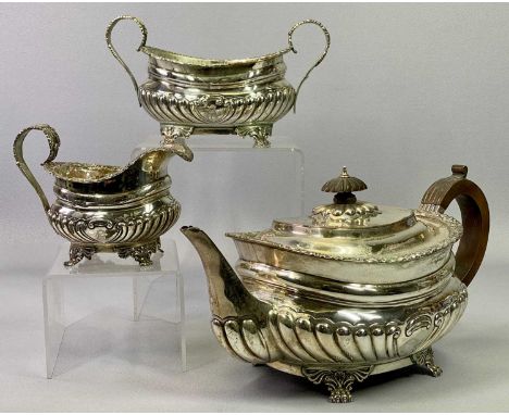 3 PIECE SOLID SILVER TEA SERVICE - London 1902 and 1904, Maker C S Harris &amp; Sons Ltd, consisting of teapot, milk jug and 