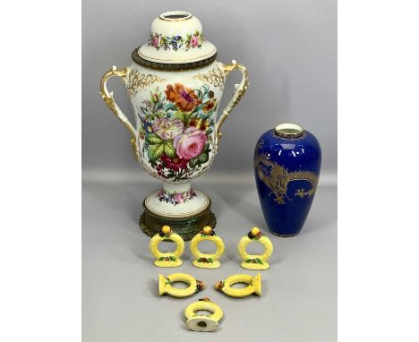 VICTORIAN &amp; LATER DECORATIVE HOUSEHOLD GOODS - to include a floral hand painted porcelain lamp base with metal mounts, 38