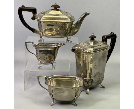 GEORGE VI SILVER 4 PIECE TEA SERVICE - Birmingham 1936 and 1939, Maker Boodle &amp; Dunthorne, comprising coffee pot, 21.5cms