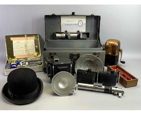 ICE.O.MAT 'VOGUE MODEL ICE CRUSHER', vintage bowler hat, vintage camera in case with accessories, ETC