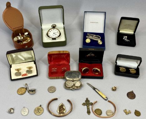 GENTLEMAN'S JEWELLERY &amp; COLLECTABLES GROUP - various cased pairs and loose, gold tone and other cufflinks, white metal so