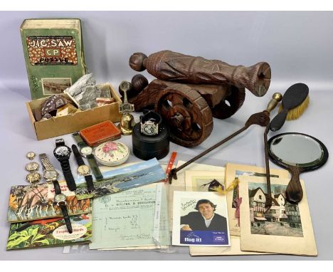 ECLECTIC ASSORTMENT - to include gentleman's fashion and vintage wristwatches, old boxed jigsaw, mineral ornaments, a model o