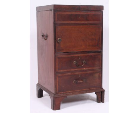 A Georgian 19th century mahogany inlaid ladies pedestal commode / wash hest bedside cabinet. Raised on square legs with step 