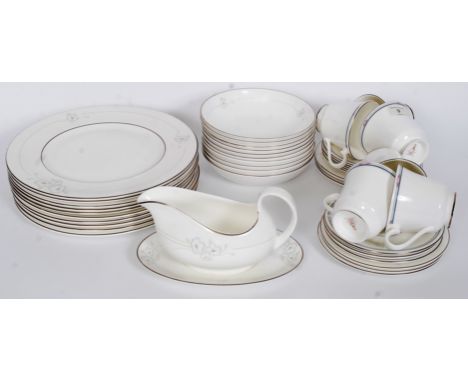 A Royal Doulton Simplicity pattern part dinner / tea service comprising dinner plates,cups, saucers, gravy boat etc ( see ill