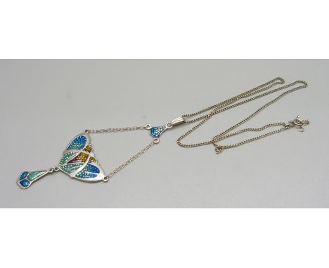 A silver and enamel Art Nouveau style necklet 