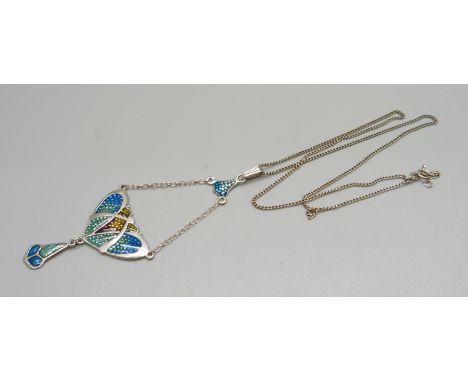 A silver and enamel Art Nouveau style necklet 