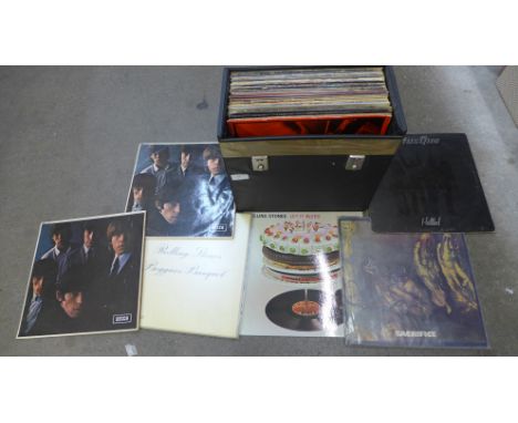 A collection of mainly rock LP records including The Rolling Stones