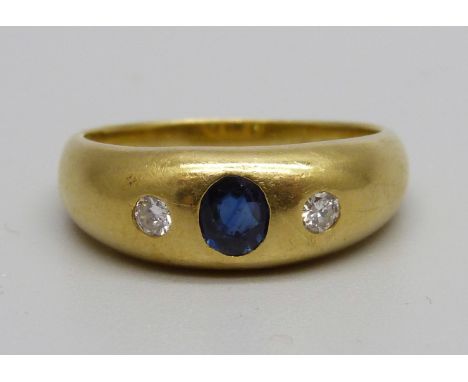 An 18ct gold, diamond and sapphire ring, 6.7g, Q 