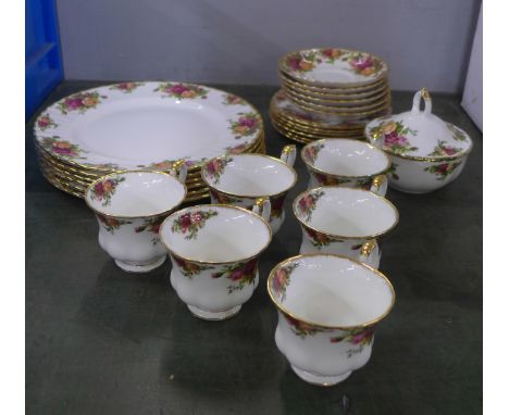 A collection of Royal Albert Old Country Roses, six setting with lidded sugar basin 