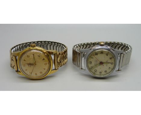 A Zodiac hermetic wristwatch, (loose crown), and a Bulla manual wind wristwatch 