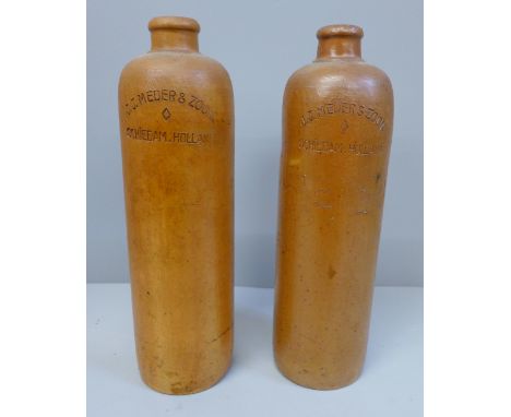 Two stoneware bottles, impressed marks Meder &amp; Zoon, Schiedam M Holland 